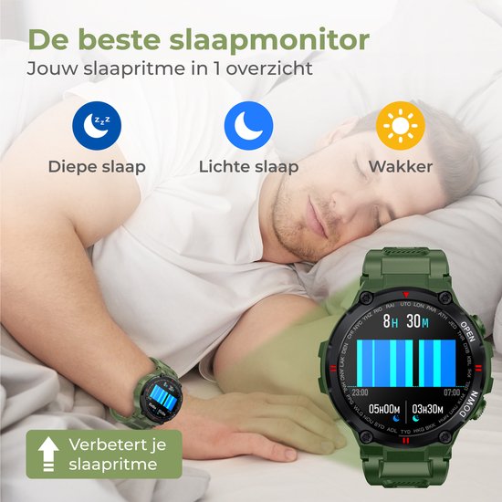 Nuvance - Montre intelligente pour l'extérieur - IP67 Waterproof - Bluetooth Smartwatch pour femmes et hommes - Smartwatches - Montre de sport avec podomètre, compteur de calories, somnomètre - Convient à tous les smartphones - Vert
