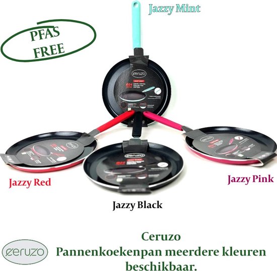 Poêle à crêpes Ceruzo sans PFAS - 24 cm - Jazzy Red - Revêtement antiadhésif en céramique - Induction - Crêpes