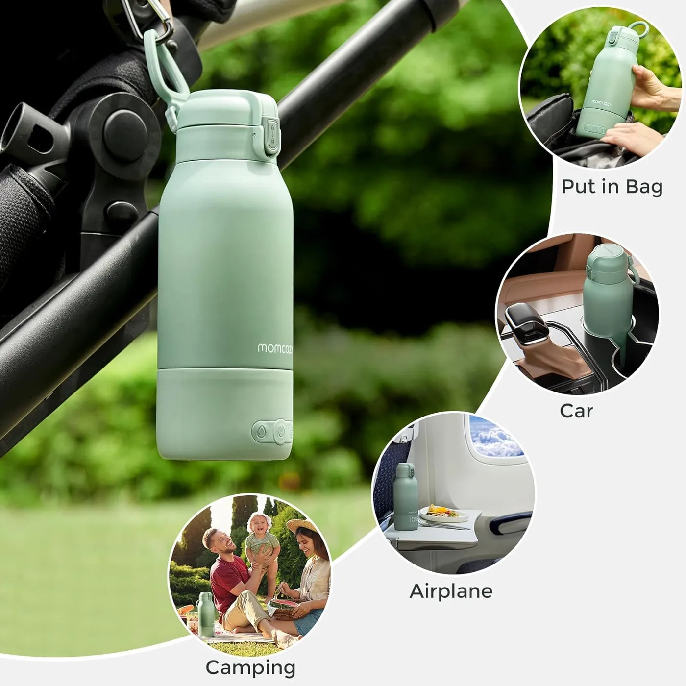 Chauffe-biberon portable Momcozy MW05UK - 500 ml - Sans fil, avec batterie - 2 niveaux de chauffage - Acier inoxydable - Chauffe en 3 minutes