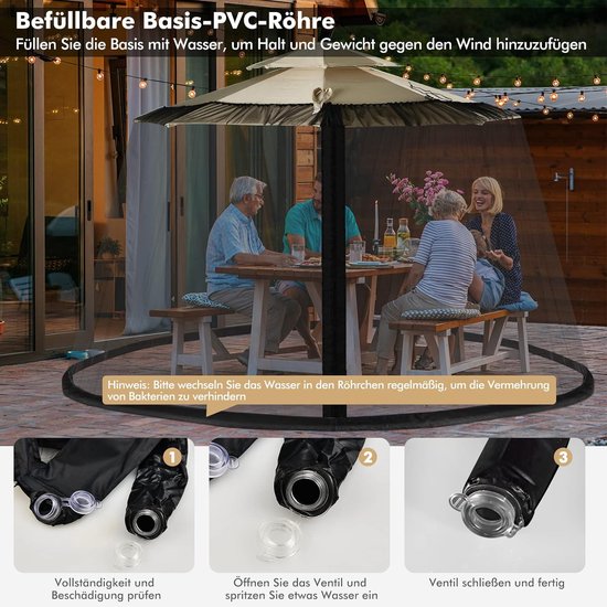 Moustiquaire réglable pour parasols de 250-300 cm, protection contre les insectes avec 2 portes, base remplissable, moustiquaire, moustiquaire.