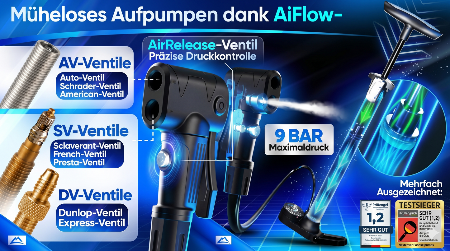 Pompe à vélo Nextcover - Technologie Airflow - Pompe sur pied - Avec manomètre - Noire