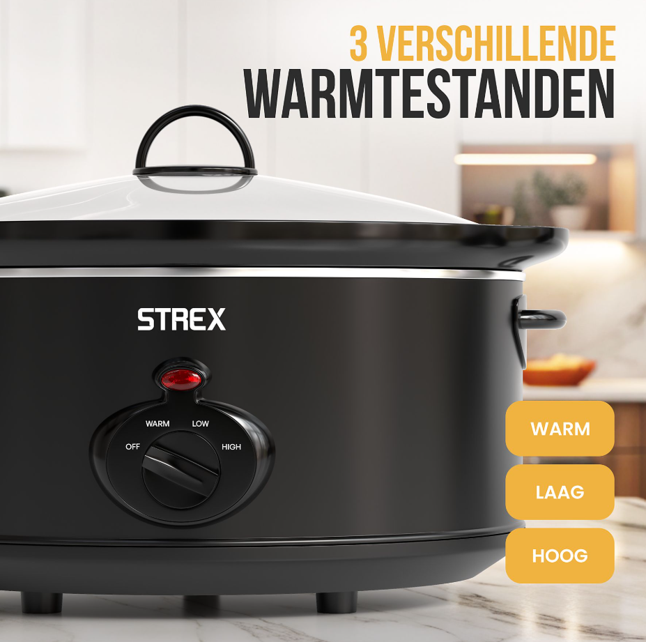 STREX SP307 Mijoteuse 3.5 L - Plaque intérieure amovible en céramique - 200 W - Noir - 26 x 22 cm