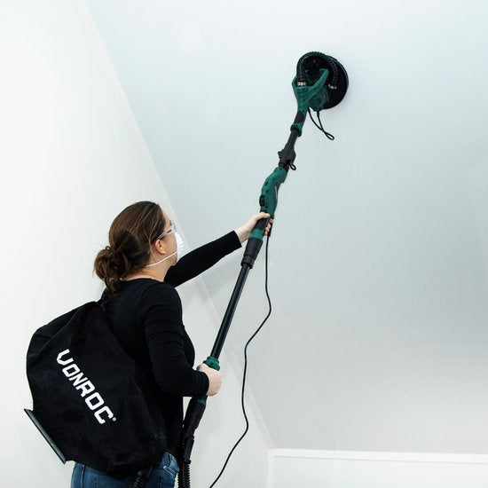 VONROC Ponceuse de plafond télescopique - 1050W - Ø225MM - Idéale pour les plafonds et les murs