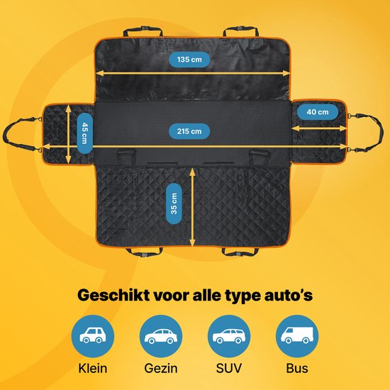 Tapis pour chien Jake et Jacky Siège arrière et coffre de la voiture - Tapis pour chien - Tapis pour chien - Housse de protection pour la voiture - Laisse pour chien, laisses suspendues et sac de rangement inclus