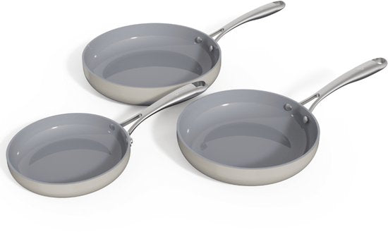 Safecourt Kitchen 3-Piece Ceramic Frying Pan Set - Ø 20, 24, 28 cm Pans - Induction, Electric, Ceramic & Gas - PFAS & PTFE free