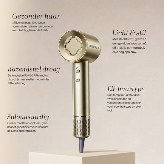 Sèche-cheveux Sansbeauté® avec diffuseur - Boucles - 110 000 tr/min - Sèche-cheveux ionique avec brosse - 3 vitesses - 3 embouts - Sèche-cheveux de voyage - Sèche-cheveux - Kit pour boucles - Sèche-cheveux avec diffuseur - Sèche-cheveux professionnel - 2