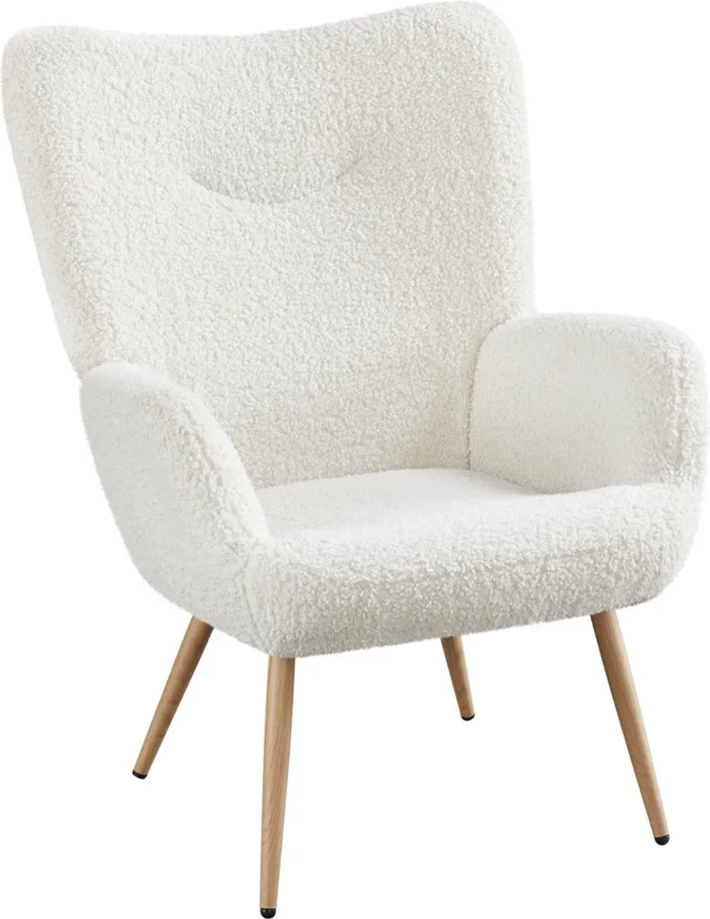 Fauteuil de détente Yaheetech 73,5 x 81 x 98 cm - Blanc - Fauteuil scandinave avec revêtement en bouclé