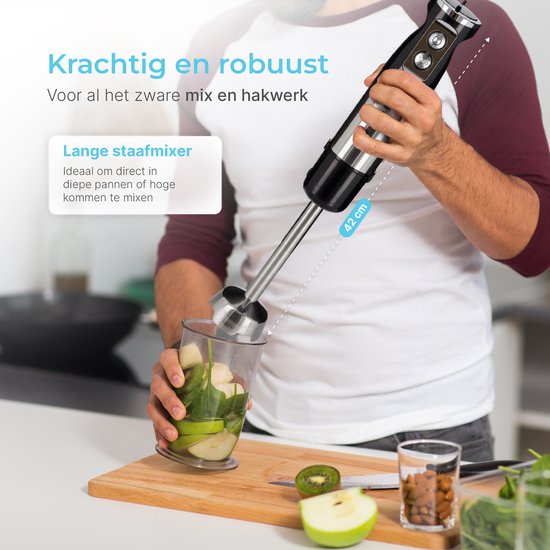 Goodforce 7 piece Hand blender set - Includes Chopper, whisk, milk moussether, beater & Measuring cup - powerful & dishwasher safe - 12 speeds + turbo function - 1000W - PFAS-free