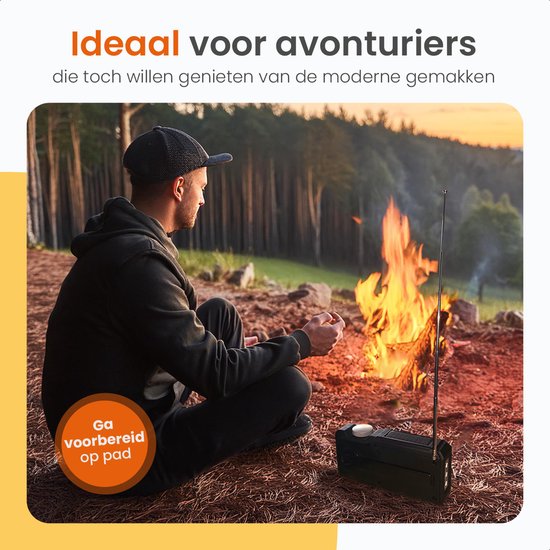 Radio d'urgence Goliving - 17 x 9 x 4 cm - Radio portable - Powerbank solaire rembobinable - Lampe de poche rechargeable - Réveil numérique - Bluetooth - 10000 mAH - 80 dB - Noir