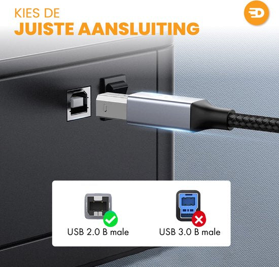 Drivv. Premium Printer Cable USB 2.0 to USB B Cable - Printer Cable 2 metres