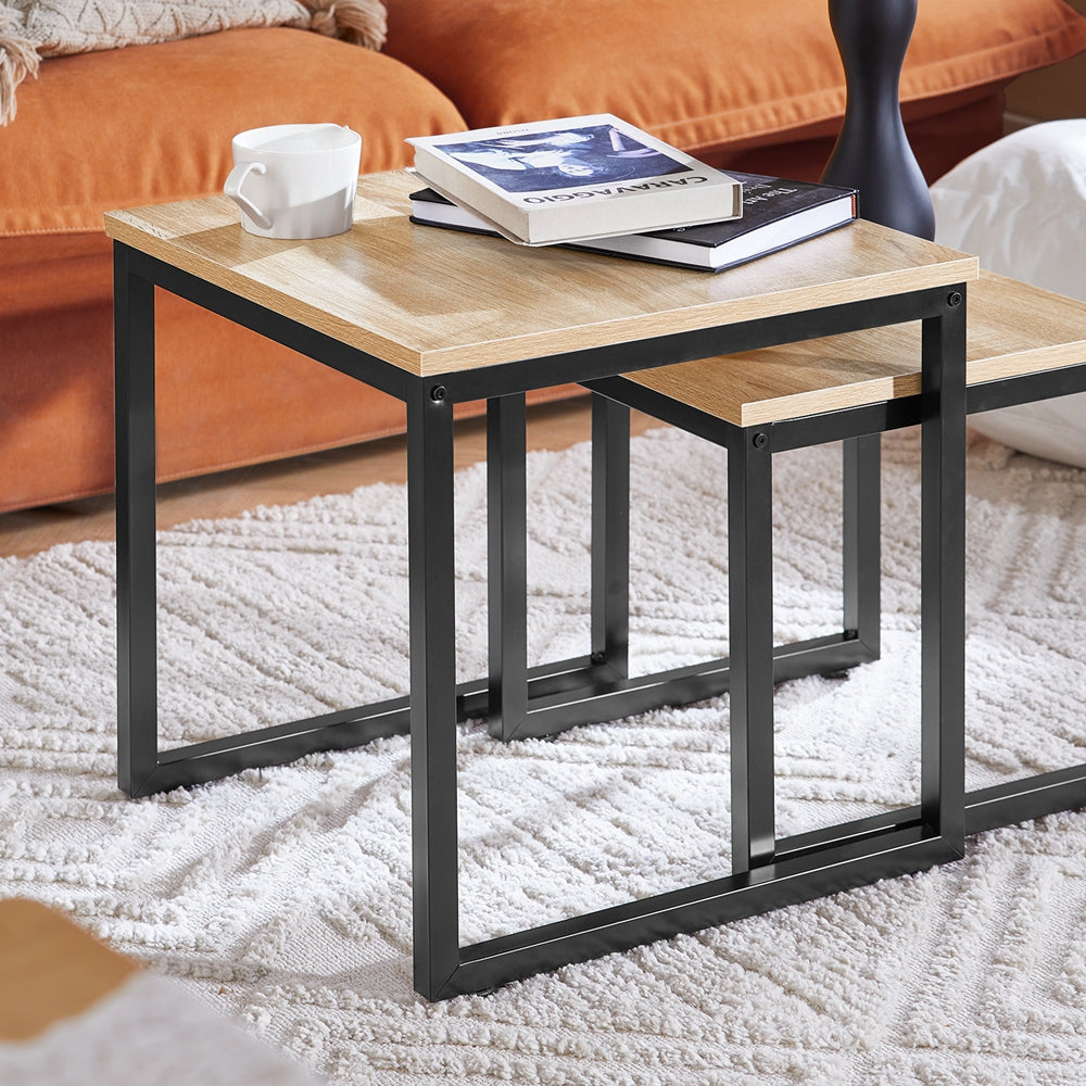 SoBuy Tables d'appoint - Lot de 2 tables basses - Max. 20KG - 50 x 50 x 50 cm - Couleur bois