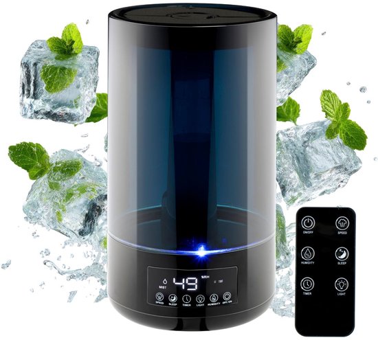 Humidificateur Grundig HD-1903A - Humidificateur à ultrasons 4,3 L - avec minuterie et veilleuse - Télécommande incluse - Noir