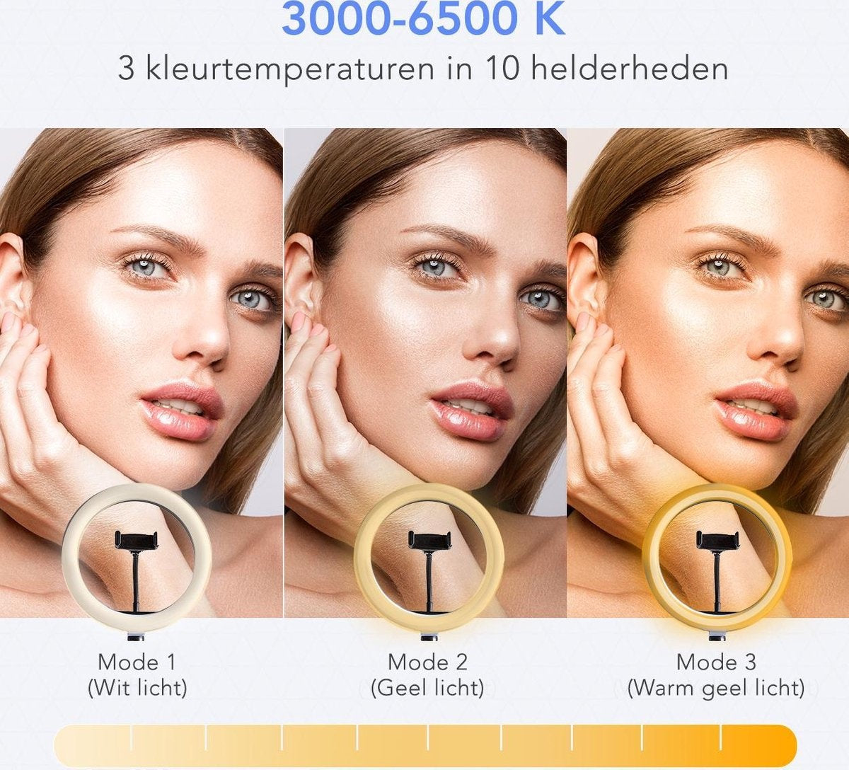 LifeGoods Lampe annulaire - LED - Avec trépied et télécommande - Support pour smartphone - Noir