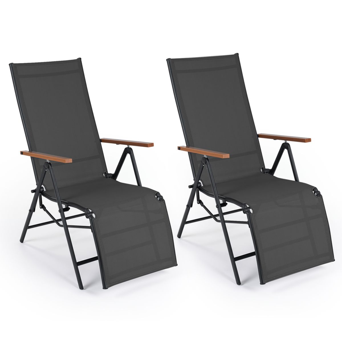 Ensemble de 2 chaises longues pliantes Coast - Dossier réglable - Accoudoirs - Noir