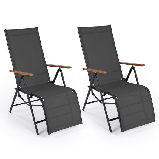 Ensemble de 2 chaises longues pliantes Coast - Dossier réglable - Accoudoirs - Noir