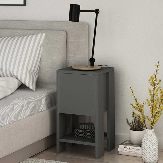 Table de chevet - Anthracite élégant - 30x55x30cm - Mélamine durable