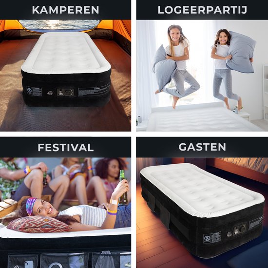FLOAT VersaVento - Lit gonflable 1 personne avec pompe électrique intégrée - Gonflage rapide en 3 minutes - 2 sacs de rangement en velcro, sac de transport et kit de réparation inclus - 194 x 99 x 45 cm - Matelas gonflable autogonflant pour une personne -