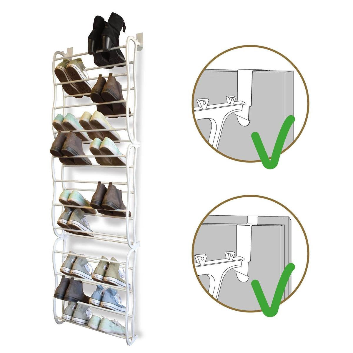 Organiseur à Chaussures Suspendu pour Porte – Extensible 182 cm, Gain de Place – Blanc | O'DADDY®