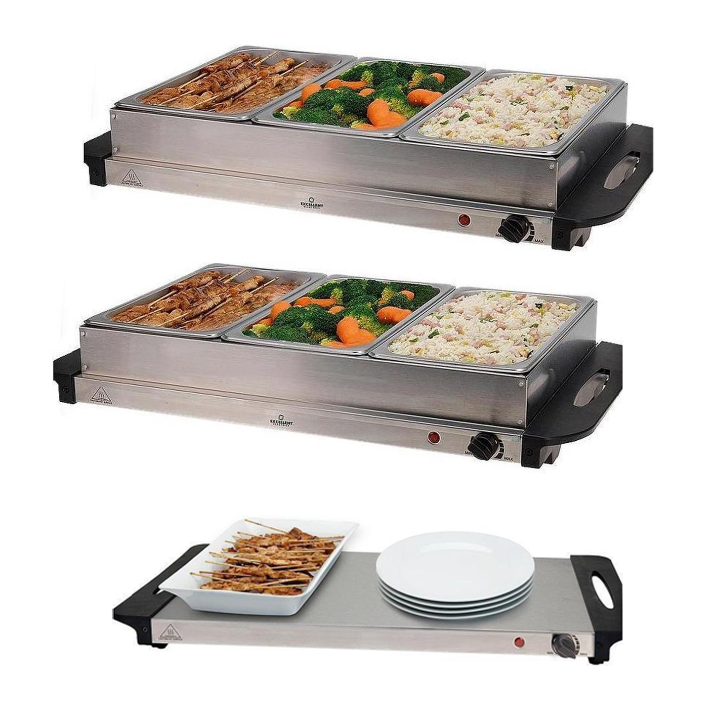 Chauffe plat et assiette - Excellent Electrics - Plaque chauffante - Acier inoxydable - 300W - 53 x 35 x 10cm - gris