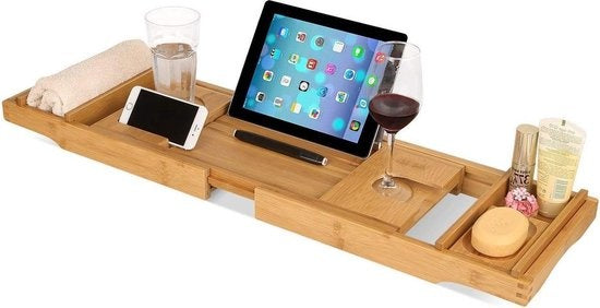 LifeGoods Planche de bain - extensible - pour salle de bain - 74,5 à 108,5 cm - avec support - Bois