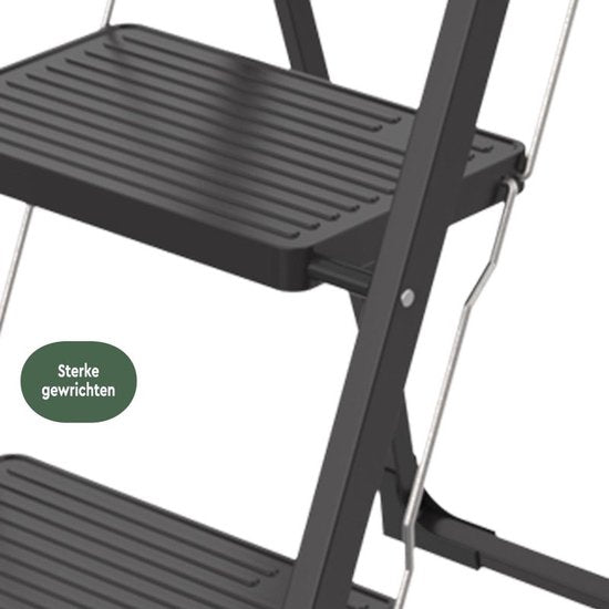 BRASQ Échelle ménagère 3 marches noire - Échelle de cuisine en métal pliable pour usage privé et professionnel - Échelle - Antidérapante