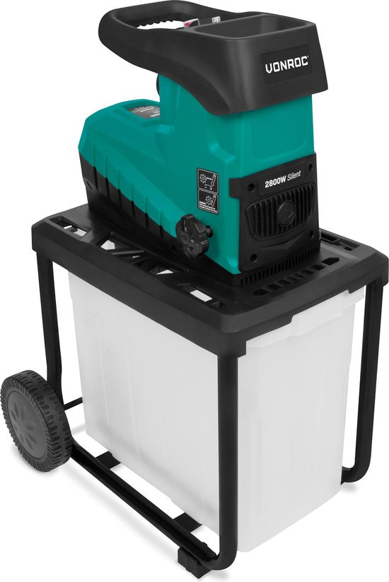 VONROC Silent Shredder/Shredder 2800W - Pour les branches jusqu'à Ø45mm - Bac de ramassage 60L & bâton de poussée inclus