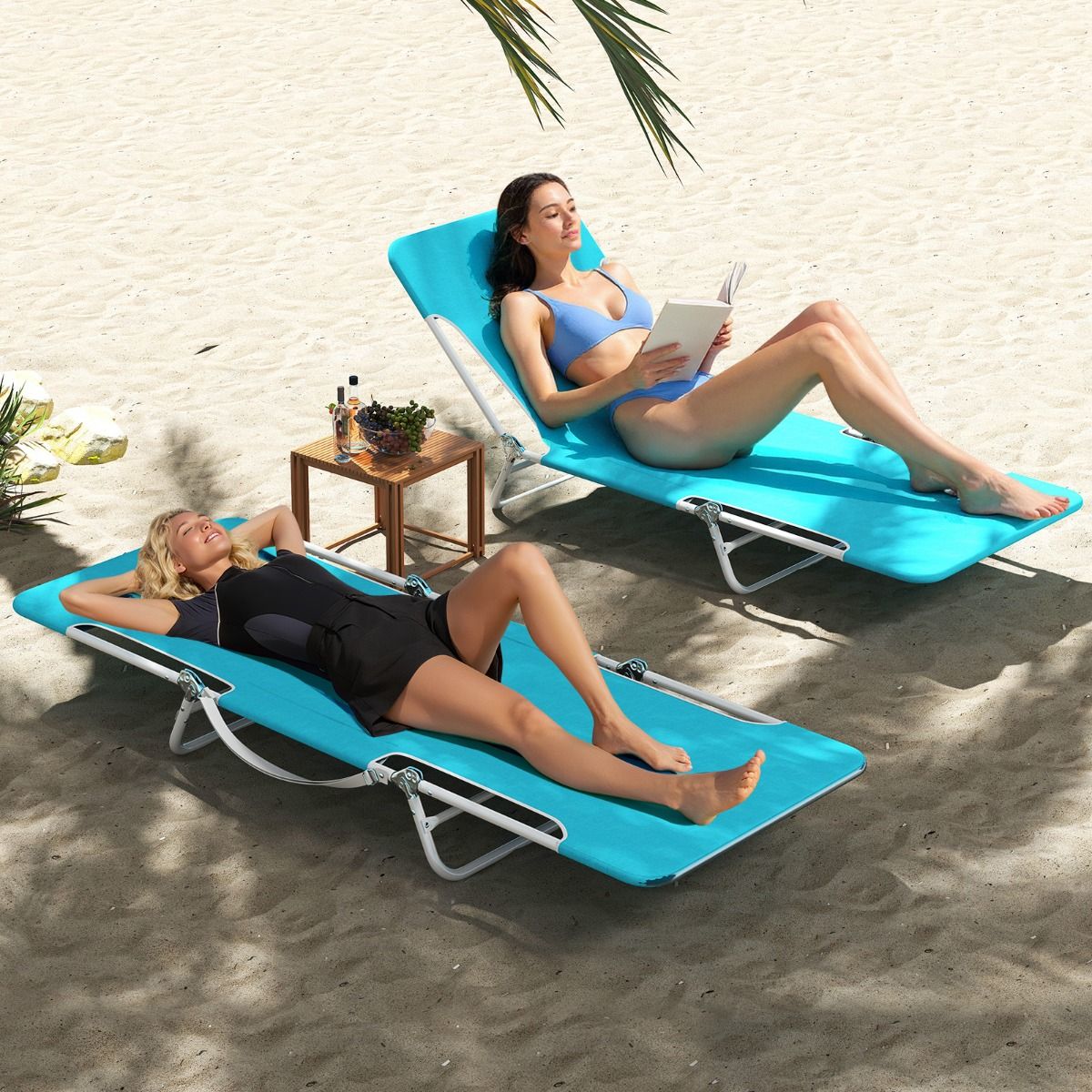 Chaise longue pliable Coast en 2 parties - Réglable sur 5 positions - Bleu - 186 x 55 x 30 cm
