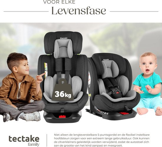 tectake® Siège auto pivotant - Siège bébé - homologué i-Size - Siège auto Isofix - Siège rehausseur - Siège auto enfant - Harnais 5 points - De la naissance à 150cm/36kg