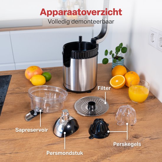 AoraKitchen Presse-agrumes - Presse-orange électrique - 600ML - Presse-citron - 160W - Extracteur de jus - 2 cônes de pressage