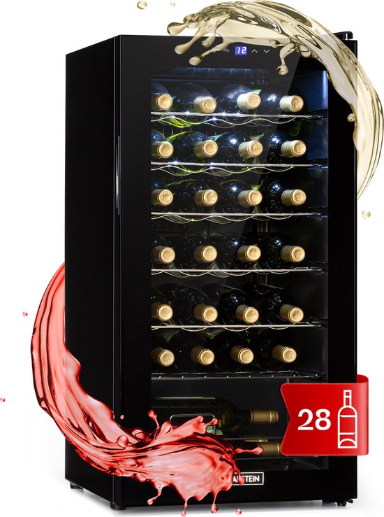 Cave à vin Klarstein Shiraz 28 Uno - 74 litres - Capacité de 28 bouteilles - Commande tactile - Plage de température : 5-18 °C - Noir