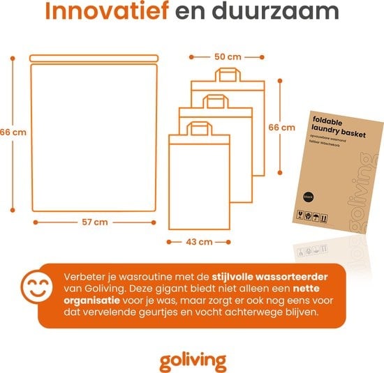 Goliving Trieur de linge 3 boîtes - 150L - Panier à linge pliable avec couvercle - 3 sacs amovibles avec étiquettes de couleur - 57 x 37 x 66 cm - Noir