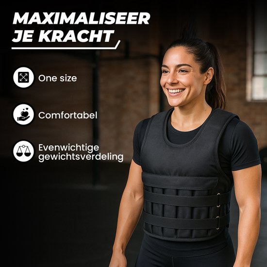 Fitby Gilet de musculation ajustable 20KG - Gilet de musculation - Gilets de musculation - Poids - Musculation et Crossfit - Cardio - Convient à partir de la taille L- Noir