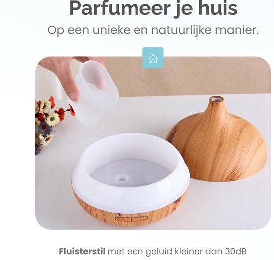 Gologi Smart Aroma Diffuser - 550ML - Humidificateur - Diffuseur de parfum - Eclairage LED - 2 huiles essentielles incluses - Marron clair
