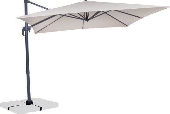 VONROC Premium Parasol flottant Pisogne 300x300cm - Base transversale et housse de protection incluses - Parasol carré - Rotation 360° - Inclinaison - Toile résistante aux UV - Beige