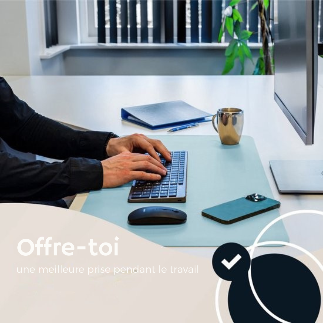 Tapis de bureau professionnel en cuir synthétique WURK - Organisateur de bureau - Tapis de bureau - Accessoires de bureau - XXL - Comprend un clip de câble - 80x40 - bleu
