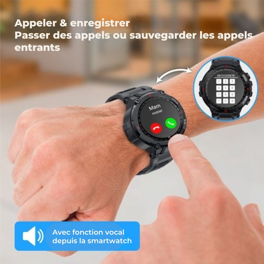 Montre connectée K22 - Nuvance - 45mm - Ecran tactile - Etanche IP67 - Hommes, femmes et enfants - iOS & Android - Noir
