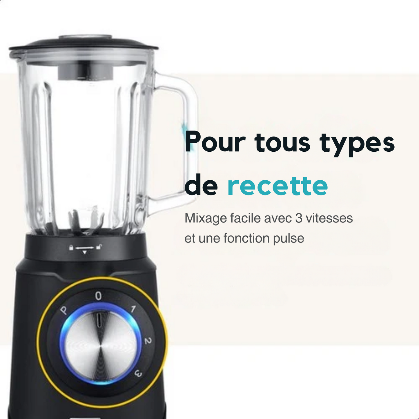 Blender - MOA - 1000W - Pichet en verre 1,5L - 3 vitesses + Pulse - Acier inoxydable