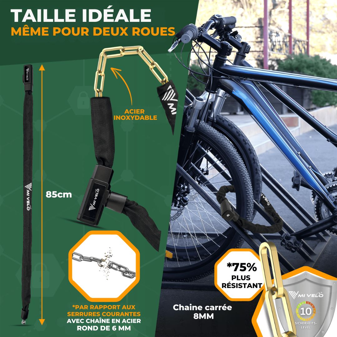 Chaîne de vélo MIVELO - Serrure à clé - 85 cm - Acier - Noir