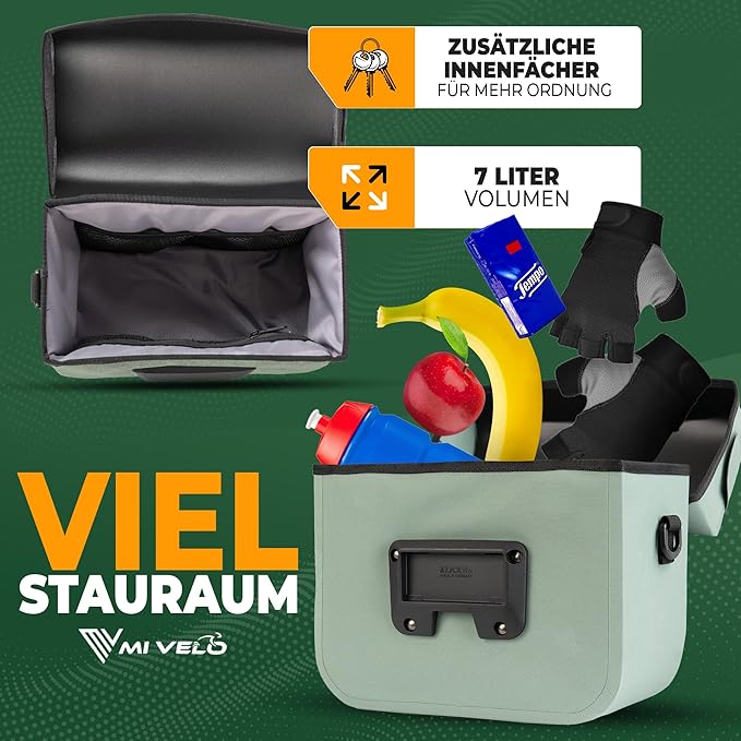 MIVELO - Sacoche de guidon compatible Klickfix - 100% étanche et pochette téléphone amovible - Polyester - Mint