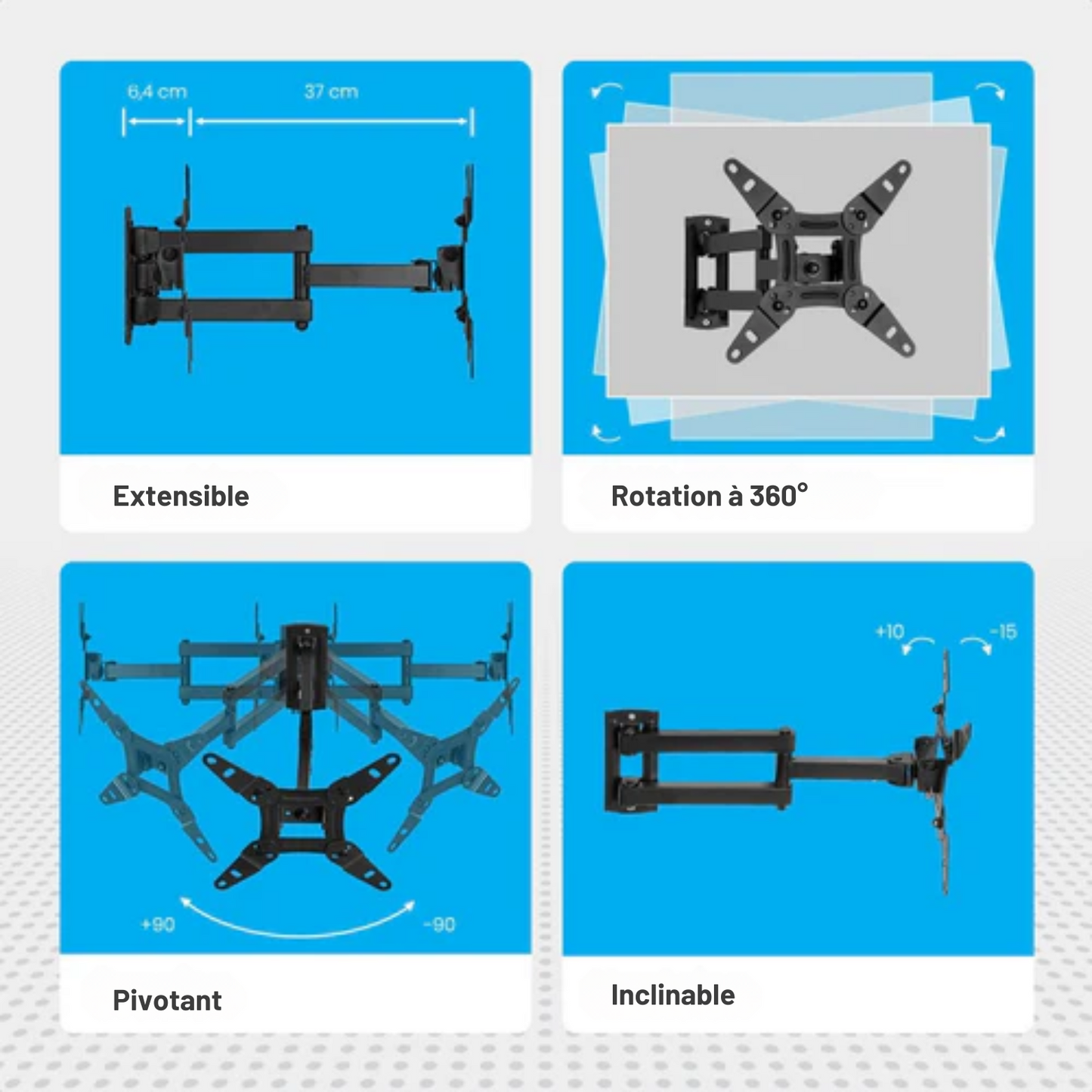 Support TV - Auronic - Support mural pour TV - pivotant et inclinable - 13 à 42 pouces - 20kg max - Noir