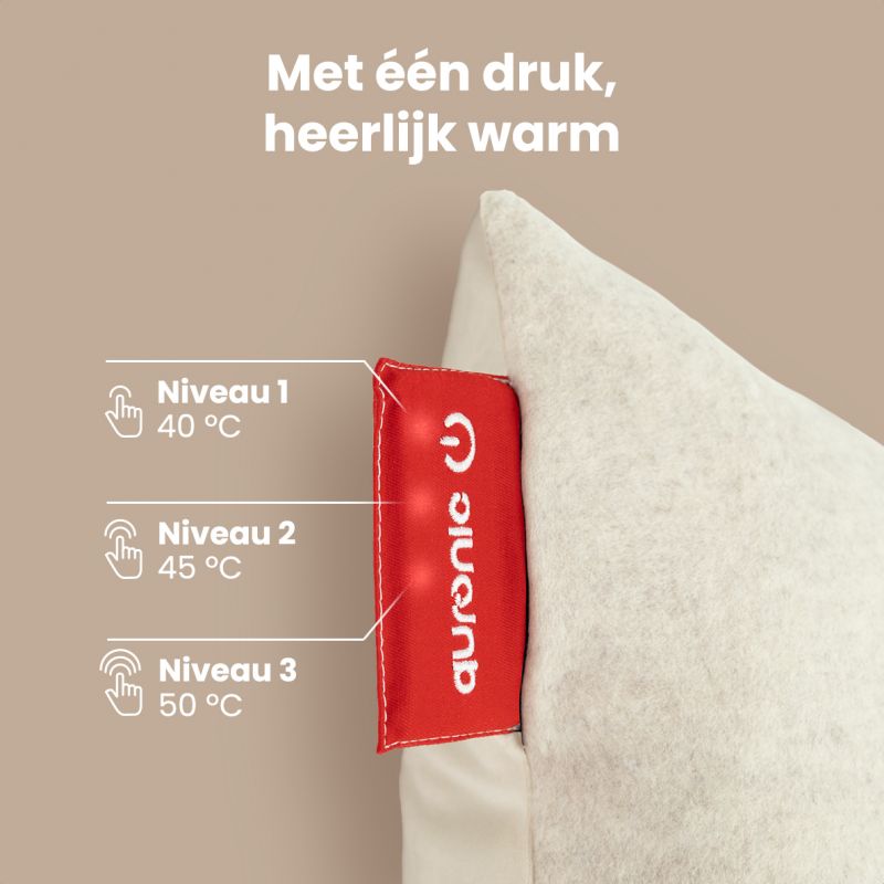 Auronic Heat Pillow Classic - oreiller électrique infrarouge sans fil et rechargeable - 45x45 cm - taupe