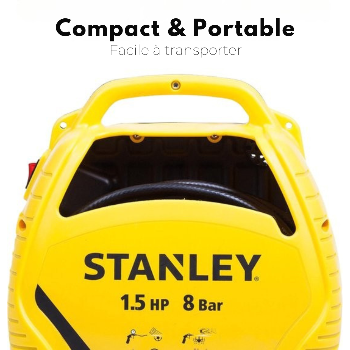 Compresseur à Air 8Bar – Stanley – sans huile avec outils pneumatiques – Kit de compresseur et tuyau d’air inclus - jaune