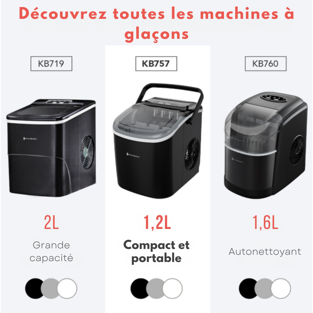 Machine à glaçons KitchenBrothers - 7 à 9 min - Portable avec poignée - Pelle à glaçons incluse - Noir