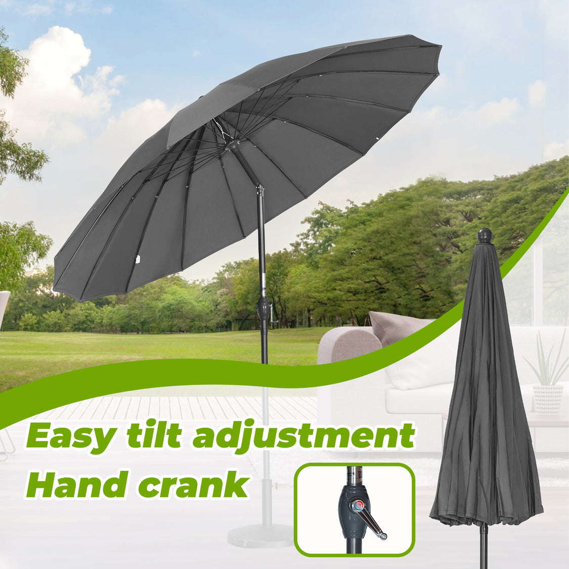 Angel Living Parasol Rond - Ø270cm - Solide - Inclinable - Gris
