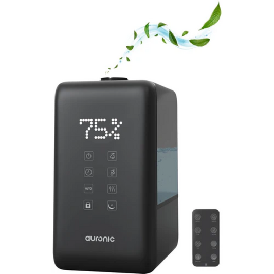 Humidificateur - Auronic - 3 niveaux de chaleur - Capacité du réservoir 6L - 70m2 - Filtre à eau inclus - Noir