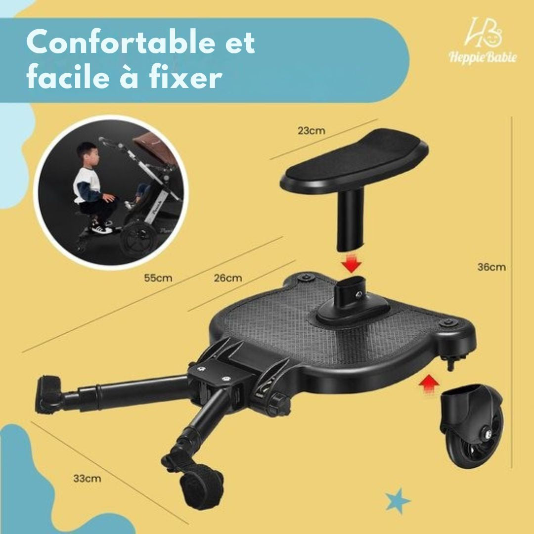 Planche à roulettes HeppieBabie - avec siège - pour landau ou poussette - Noir