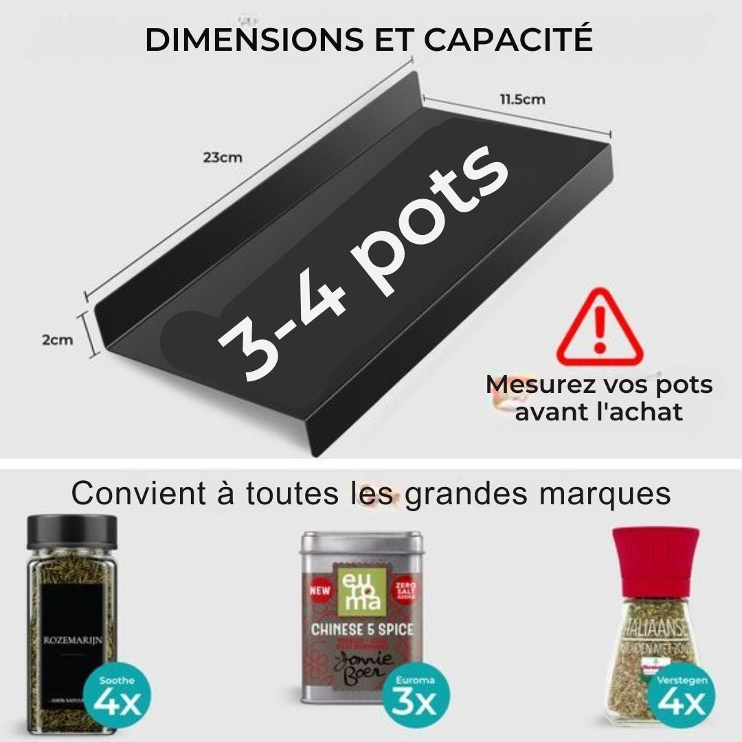 Tiroir à épices Soothe pour 24 pots à épices - Extensible - Étagère à épices - Acier inoxydable