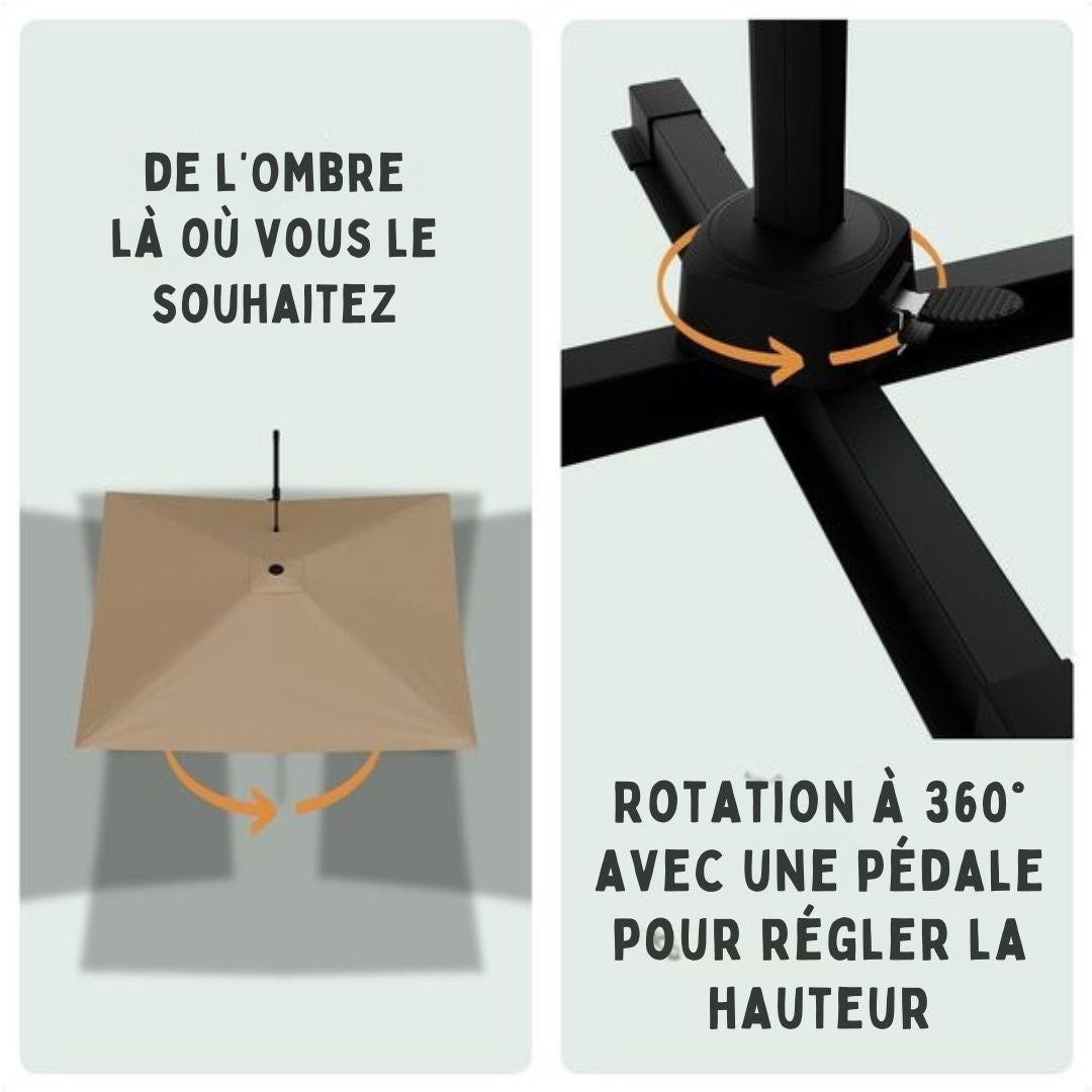 Parasol LifeGoods - 300x300 cm - inclinable - imperméable - avec housse - Taupe