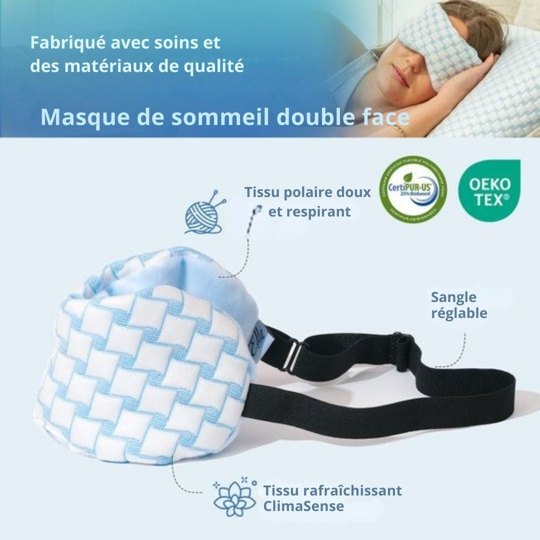 Masque de sommeil femmes & hommes EL-Life - Masque pour les yeux avec dentelle en tissu de velours - Ajustable - Bleu et blanc