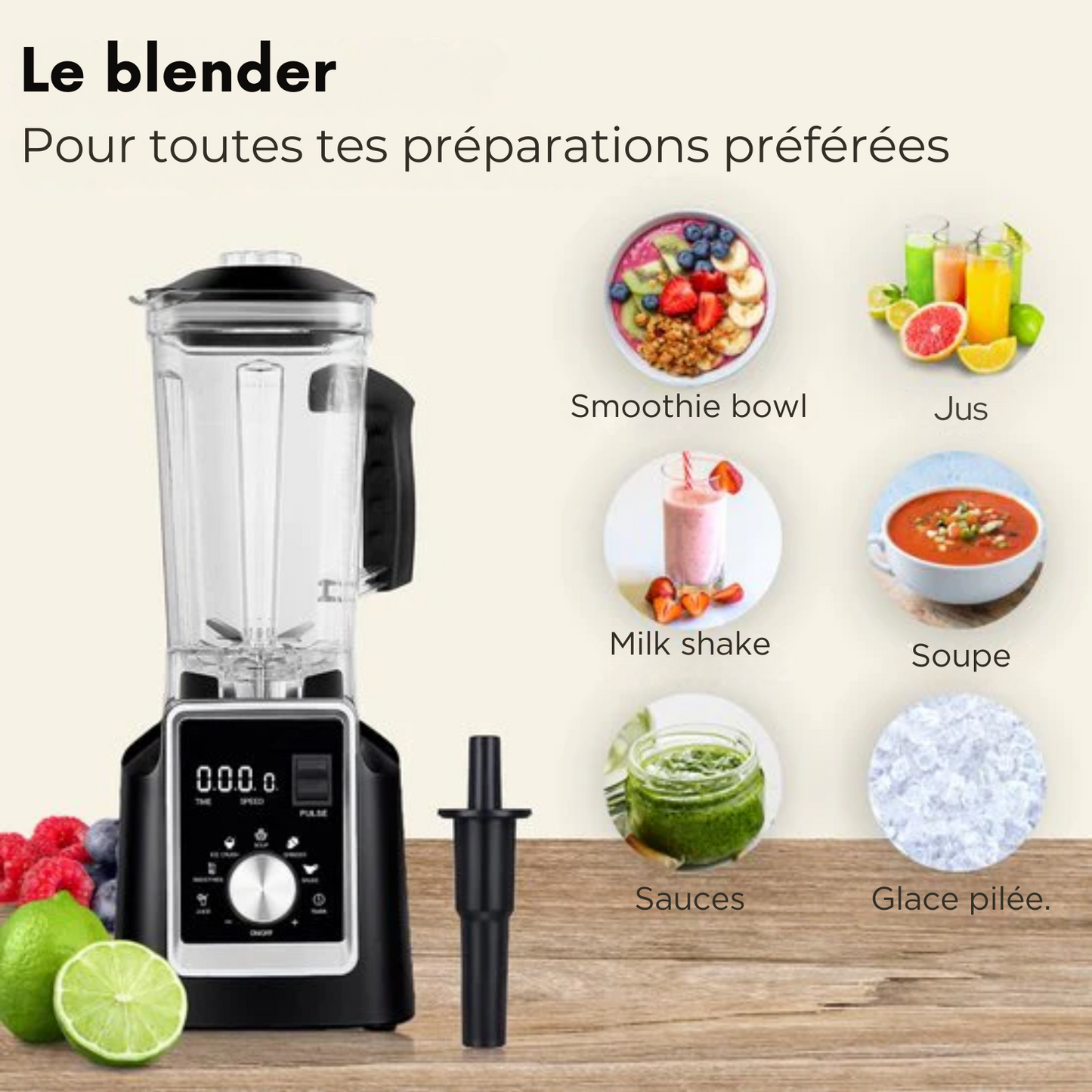Blender - VAIVE - 2L - 2200W - 6 Lames en Acier Inoxydable - 6 Programmes Préréglés